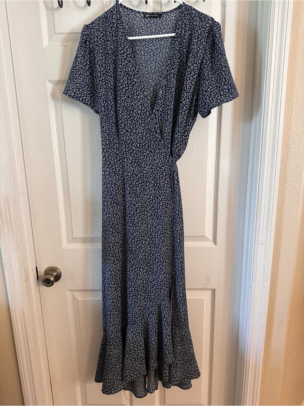 Empire-Waist Floral Midi Dress in Navy